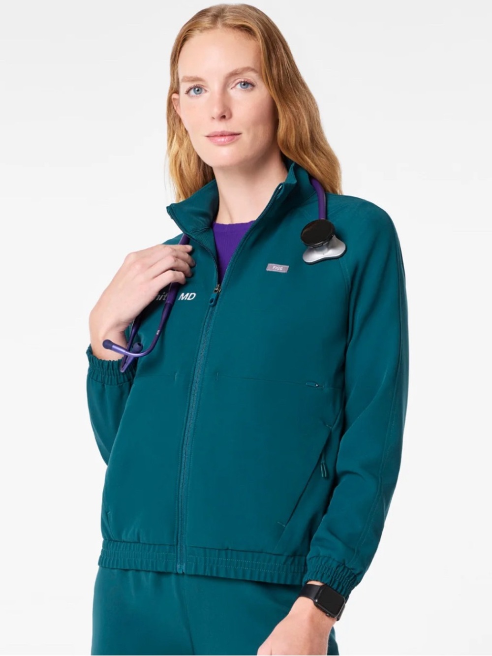 Figs Utility Jacket in Teal Green